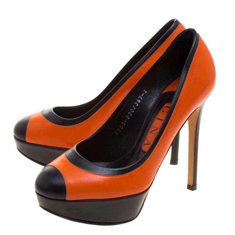 Pre Owned Gina Two Tone Leather Tori Pumps Size 36