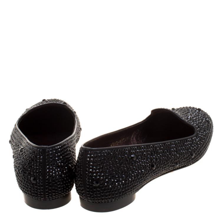 Pre Owned Gina Black Crystal Embellished Satin Smoking Slippers Size 38