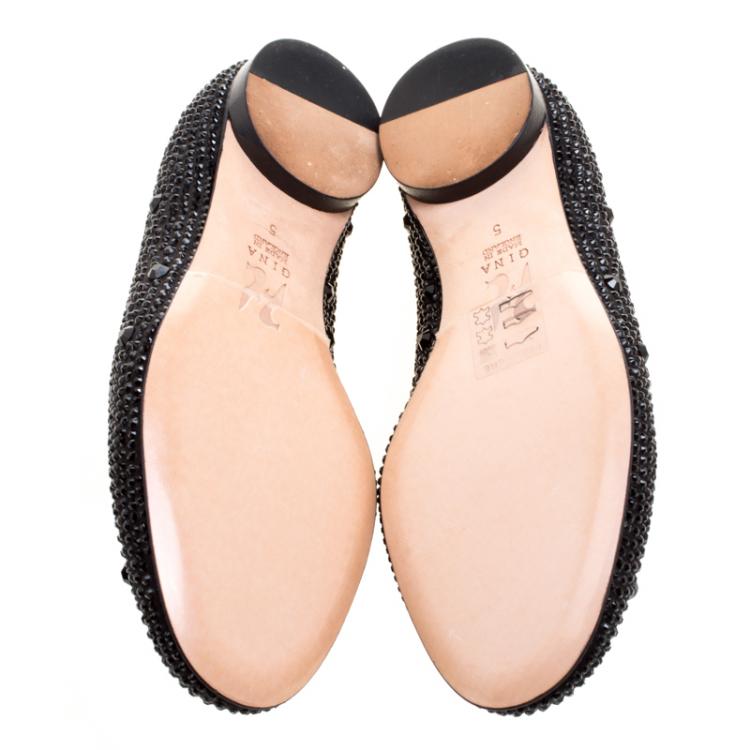 Pre Owned Gina Black Crystal Embellished Satin Smoking Slippers Size 38