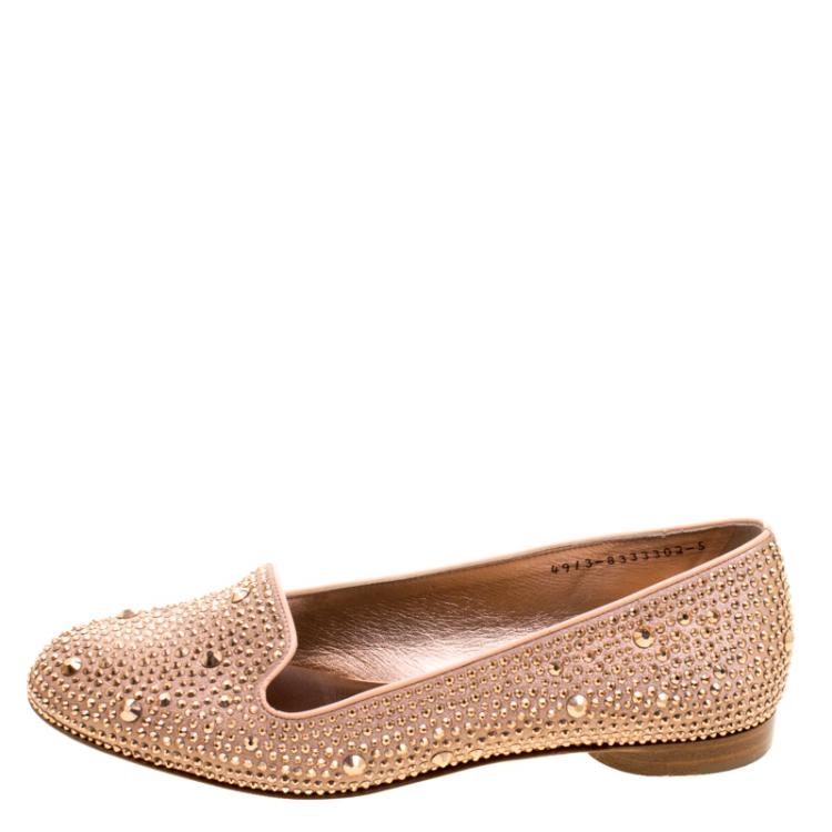 Pre Owned Gina Salmon Crystal Embellished Satin Smoking Slippers Size 38