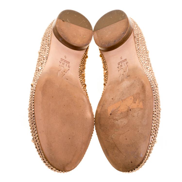 Pre Owned Gina Salmon Crystal Embellished Satin Smoking Slippers Size 38