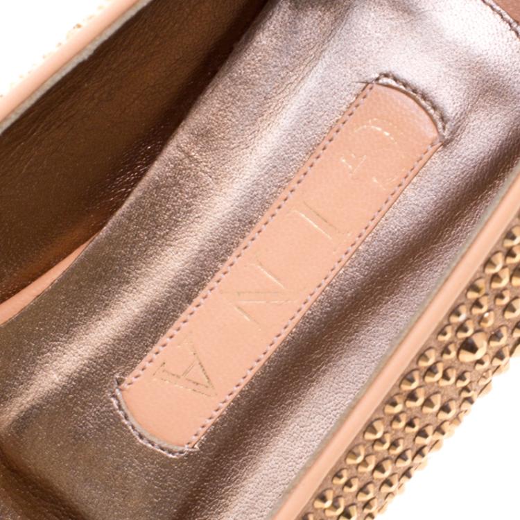 Pre Owned Gina Salmon Crystal Embellished Satin Smoking Slippers Size 38