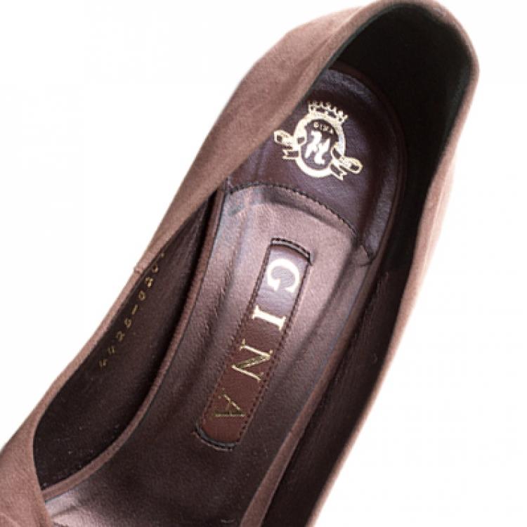 Pre Owned Gina Brown Pleated Suede Wedge Platform Pumps Size 38