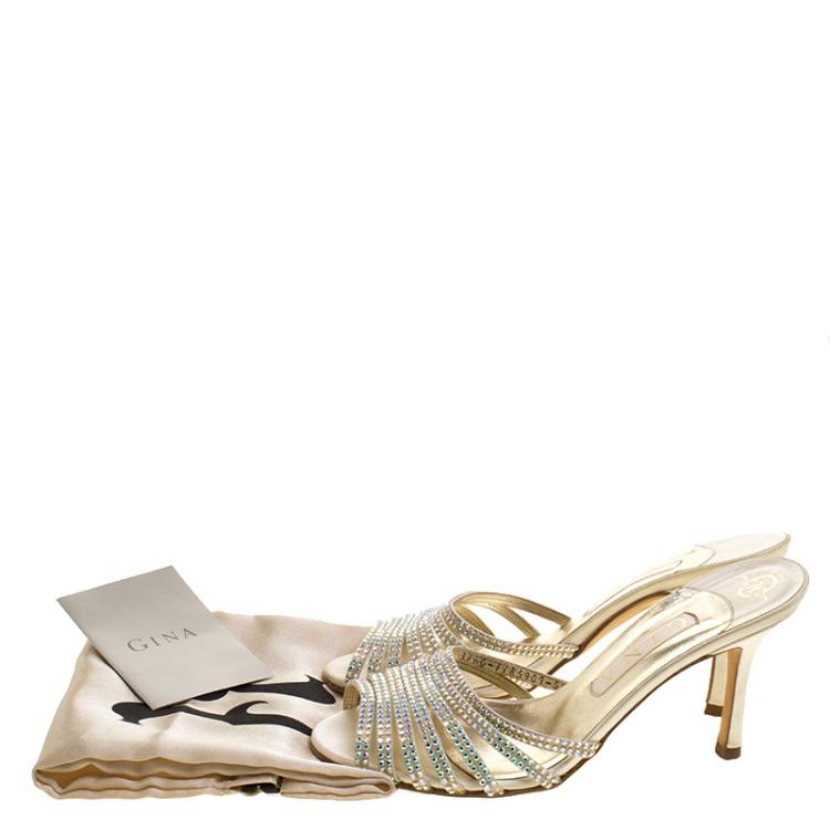 Pre Owned Gina Beige Crystal Embellished Sandals Size 38.5