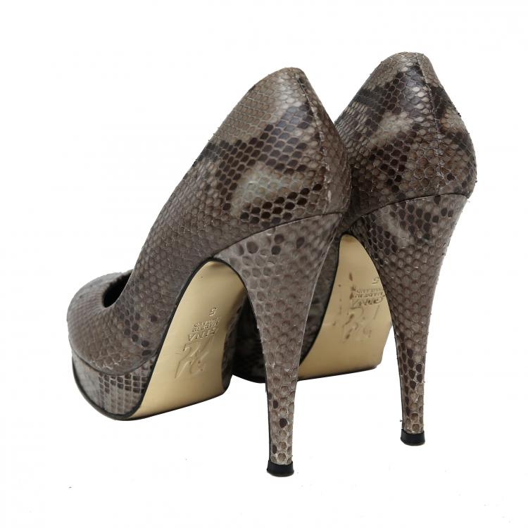 Pre Owned Gina Brown Python Embossed Leather Platform Pumps Size 35.5