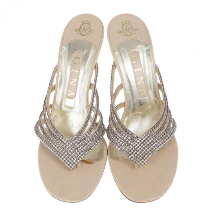 Pre Owned Gina Crystal Thong Sandals Size 39