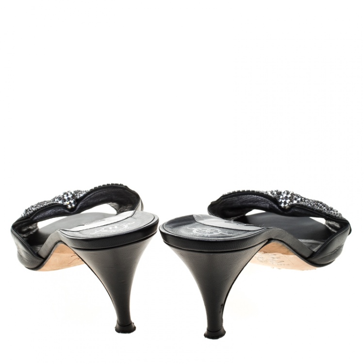 مملوكة مسبقًا Gina Black Crystal Embellished Leather Sandals Size 39.5