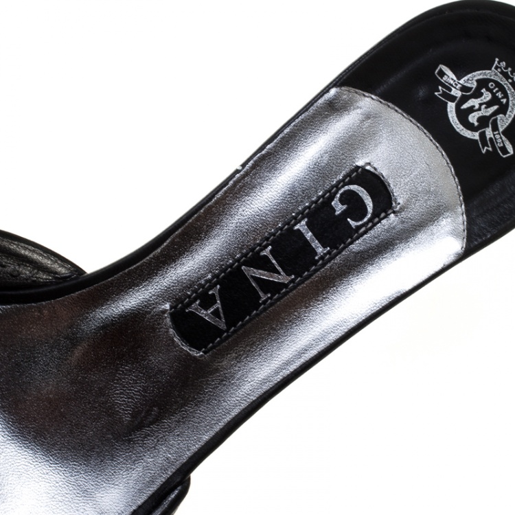 مملوكة مسبقًا Gina Black Crystal Embellished Leather Sandals Size 39.5