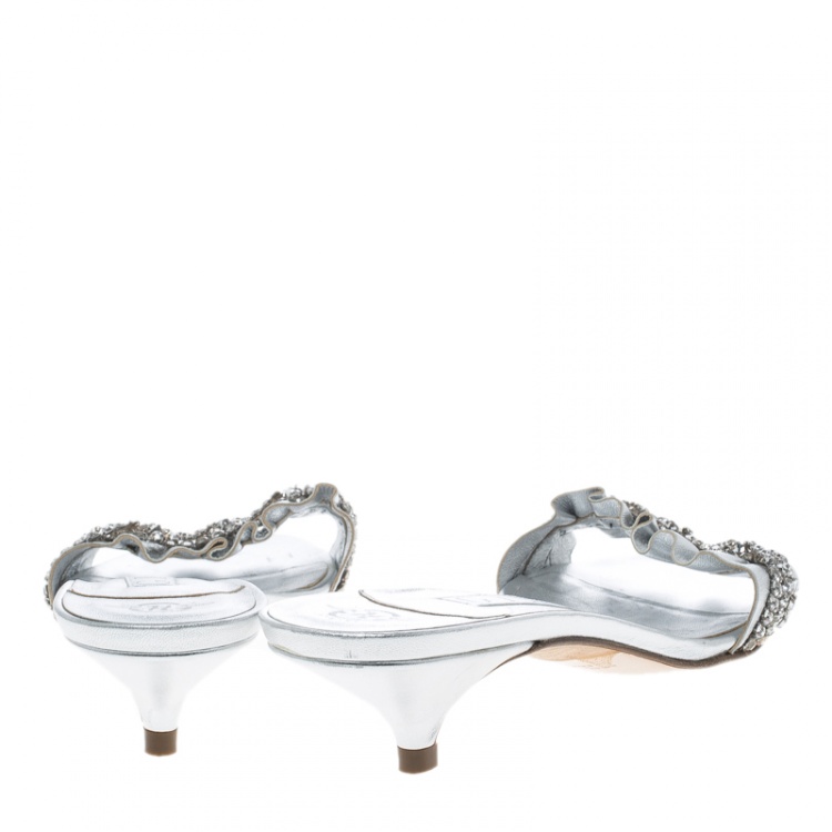 مملوكة مسبقًا Gina Silver Leather Crystal Embellished Sandals Size 37.5