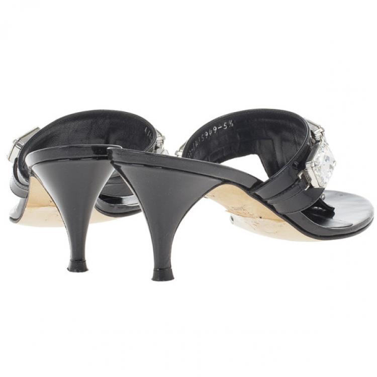 Pre Owned Gina Black Crystal Embellished Thong Sandals Size 38.5