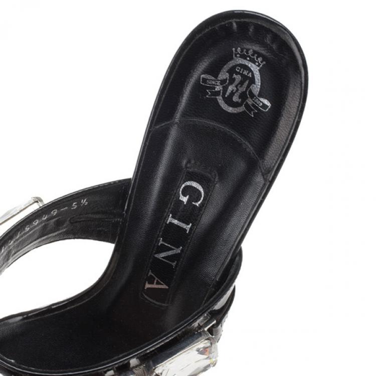Pre Owned Gina Black Crystal Embellished Thong Sandals Size 38.5