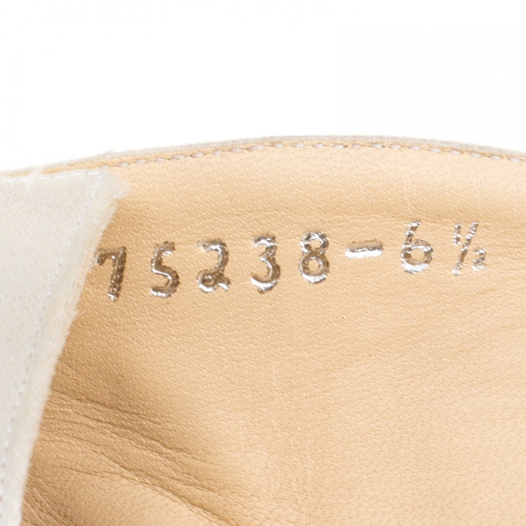 Pre Owned Gina Beige Silk Satin Floral Embroidered Flat Mules Size 39.5