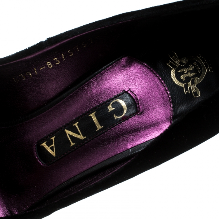 Pre Owned Gina Black Velvet Clair Platform Pumps Size 37.5