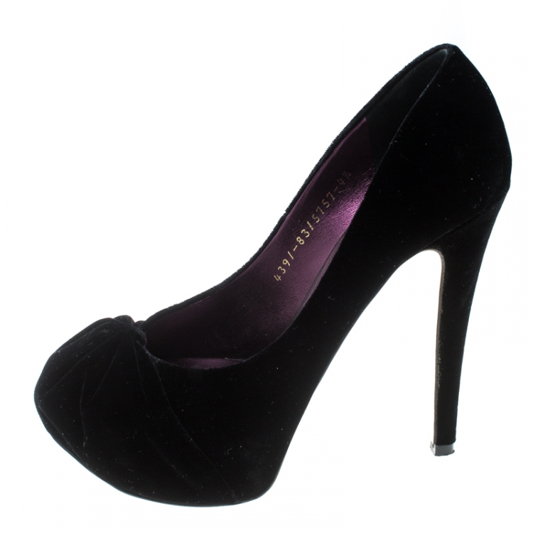 Pre Owned Gina Black Velvet Clair Platform Pumps Size 37.5