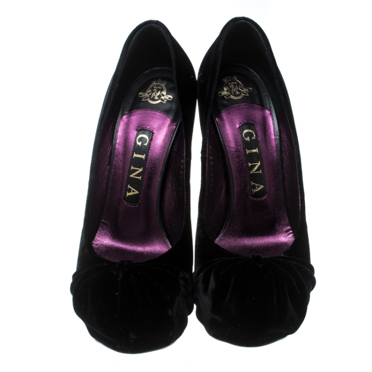 Pre Owned Gina Black Velvet Clair Platform Pumps Size 37.5