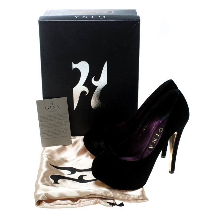 Pre Owned Gina Black Velvet Clair Platform Pumps Size 37.5