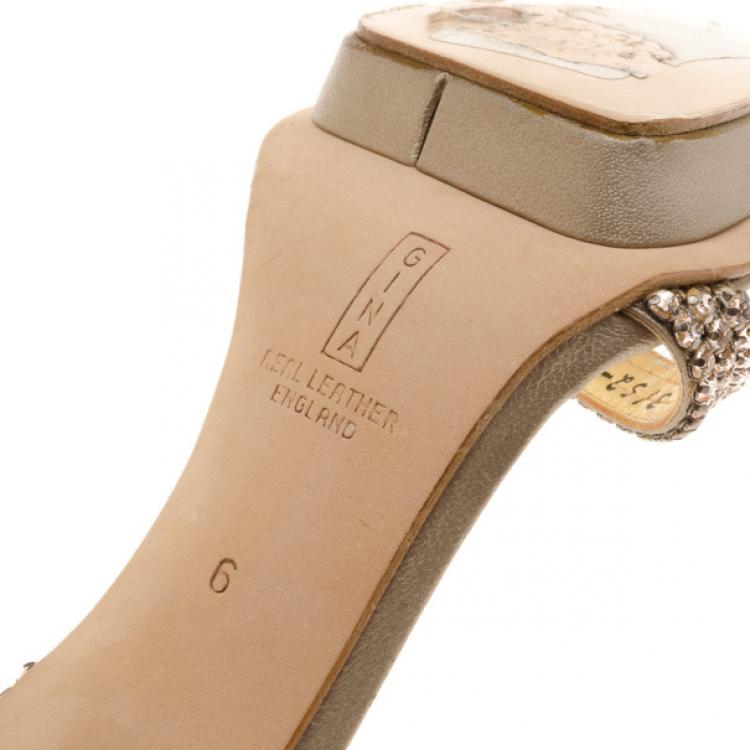 Pre Owned Gina Metallic Crystal Ankle Strap Sandals Size 39