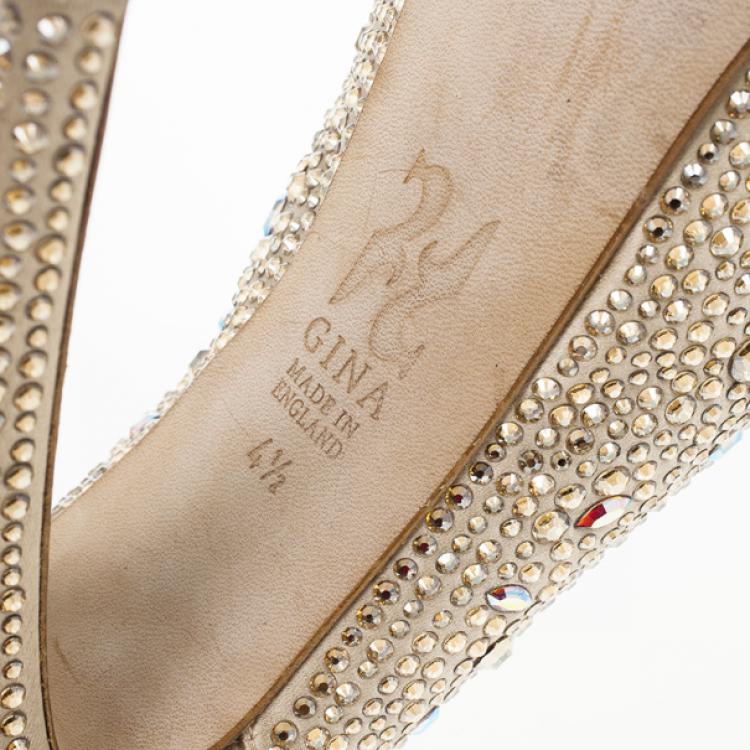 مملوكة مسبقًا Gina Camel Satin Sion Swarovski Slingback Sandals Size 37.5