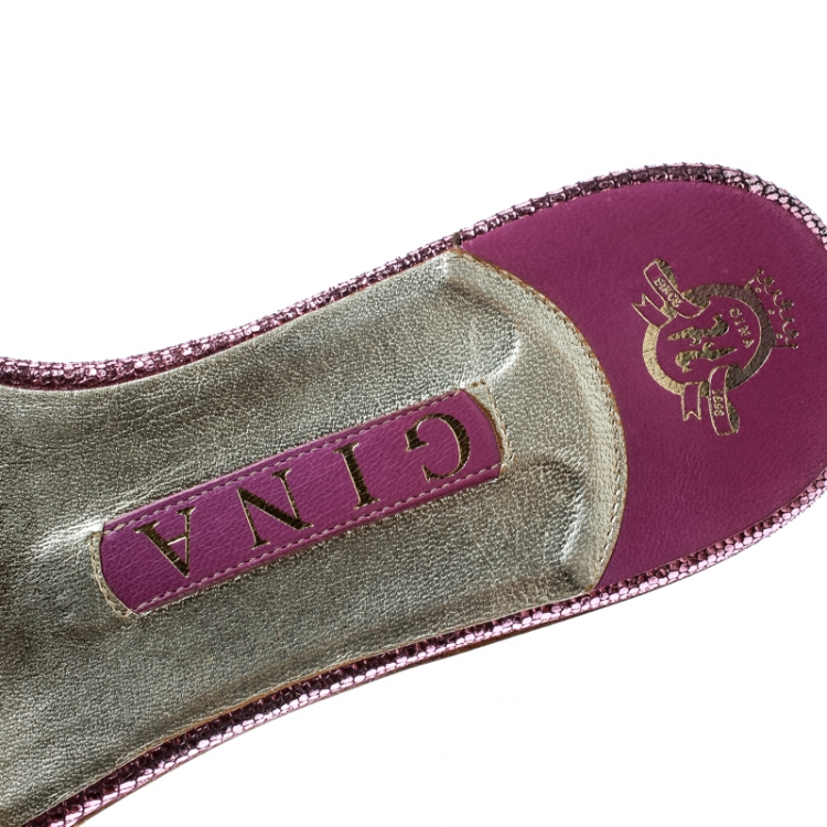 Pre Owned Gina Purple Athena Crystal Flat Sandals Size 38