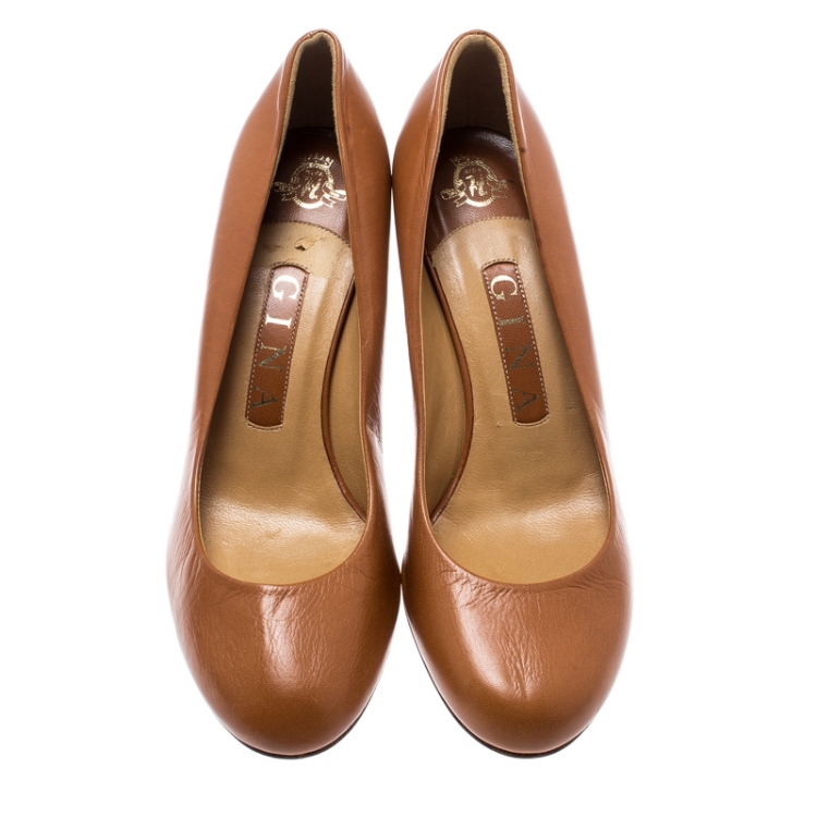 Pre Owned Gina Brown Leather Pumps Size 36.5