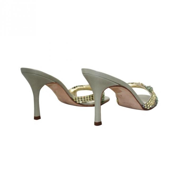 Pre Owned Gina Silver Multicolored Swarovski Stones Sandals Size 37