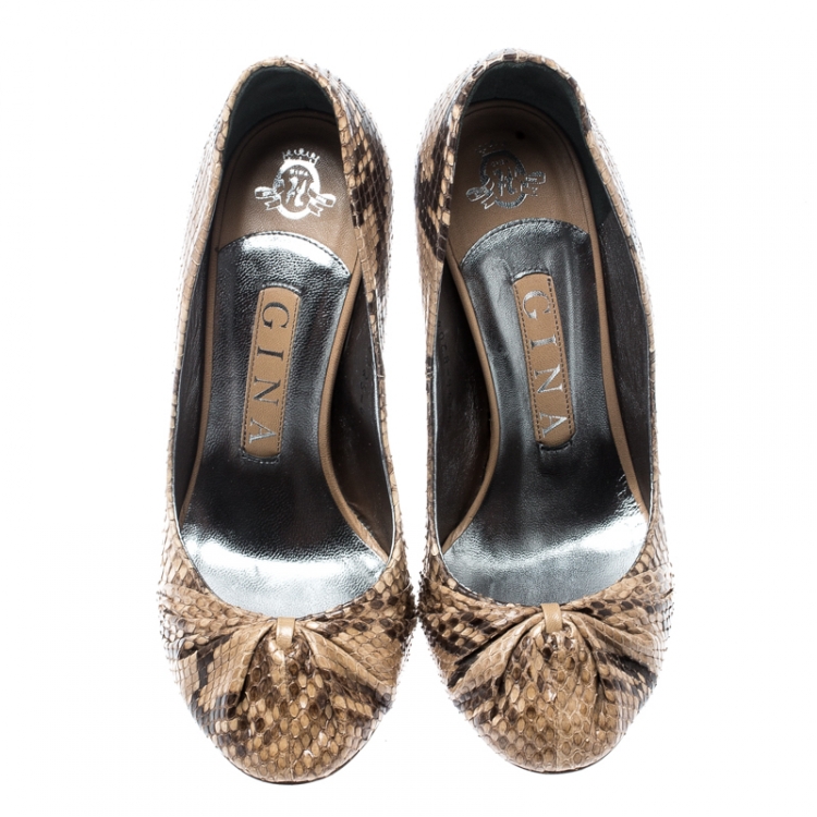 Pre Owned Gina Beige Python Elle Leather Pumps Size 37