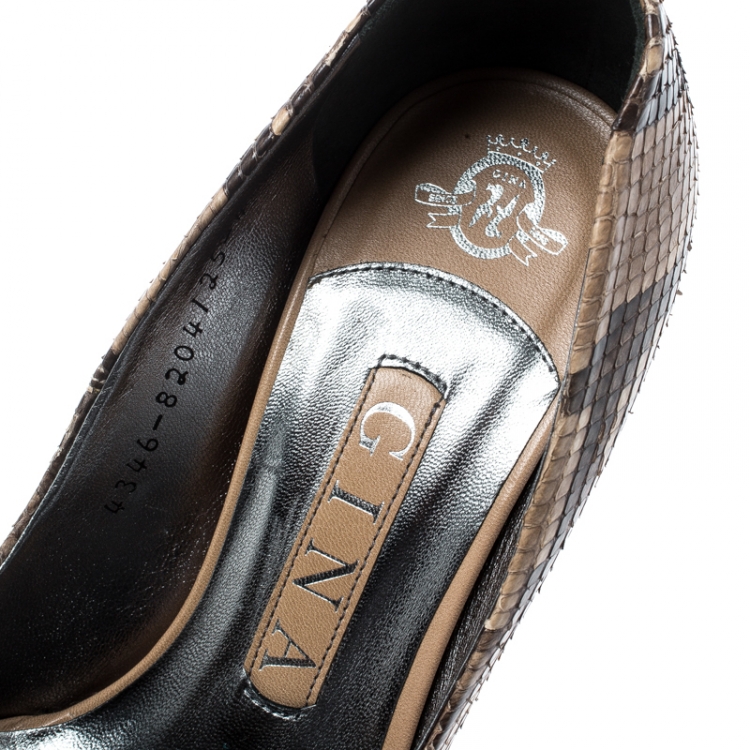 Pre Owned Gina Beige Python Elle Leather Pumps Size 37
