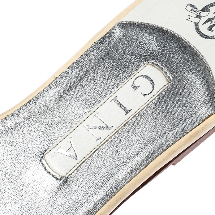 Pre Owned Gina Blue Crystal Embellished Leather Flat Sandals Size 41