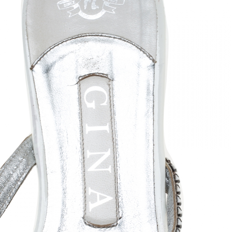 مملوكة مسبقًا Gina White Crystal Embellished Leather Flat Slides Size 39