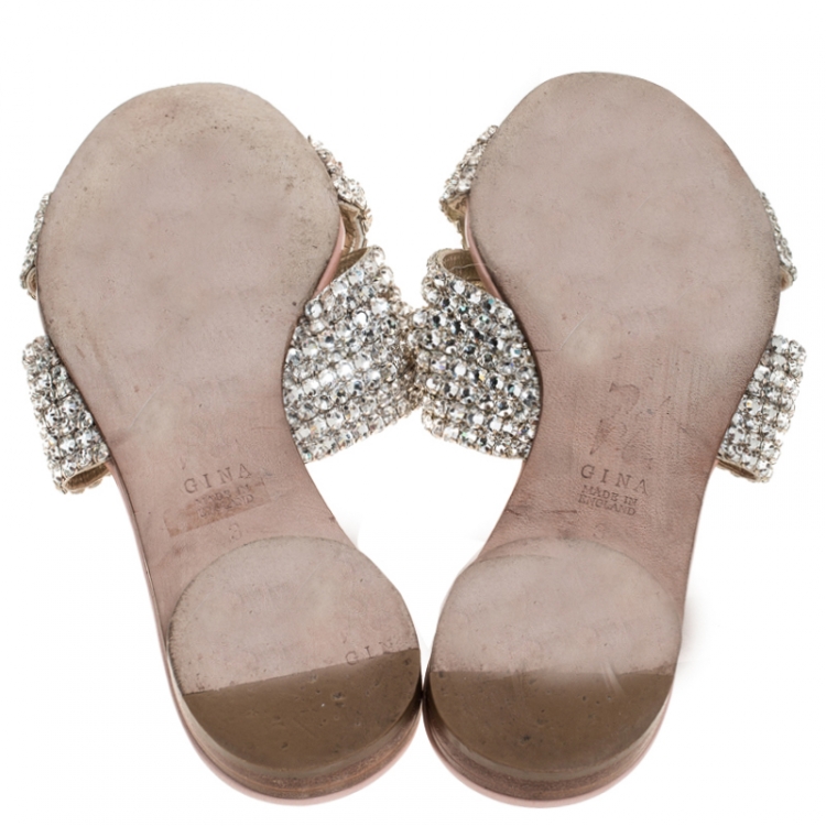 Pre Owned Gina Pink Crystal Embellished Leather Flat Slides Size 36