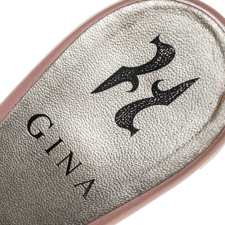 Pre Owned Gina Pink Crystal Embellished Leather Flat Slides Size 36