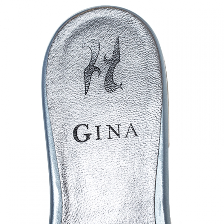 Pre Owned Gina Silver Crystal Embellished Slip On Slides Size 37