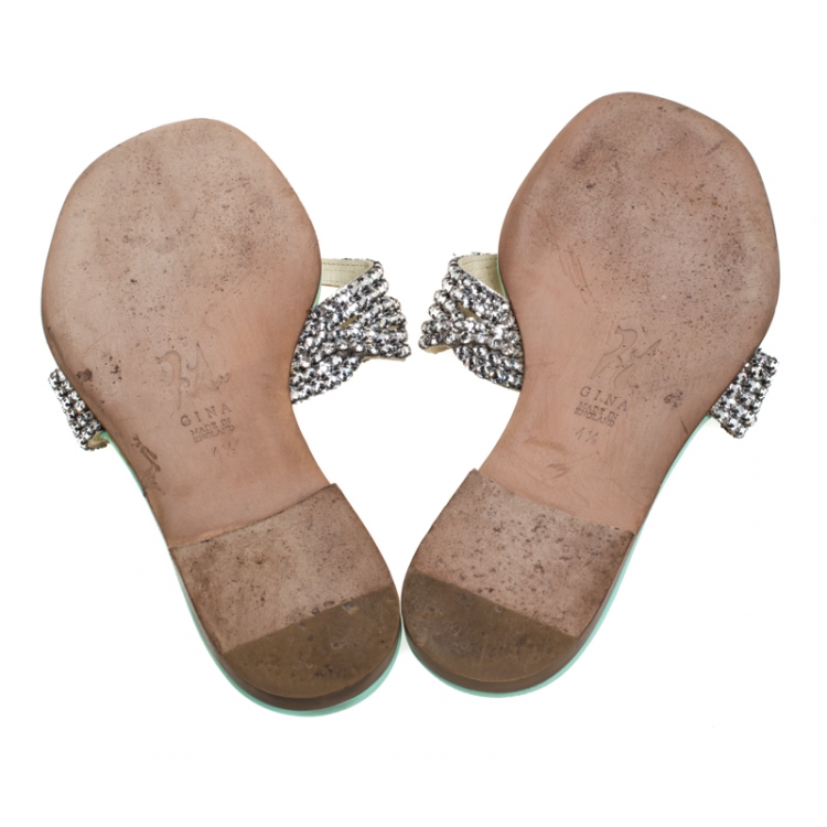 Pre Owned Gina Silver Crystal Embellished Leather Thong Flats Size 37.5