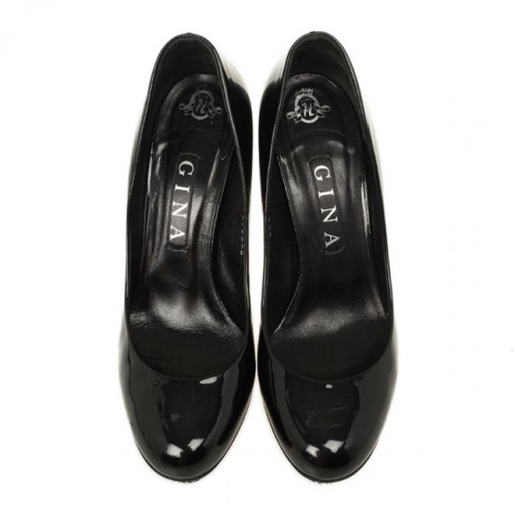 Pre Owned Gina Black Patent Swarovski Studded Pumps Size 39