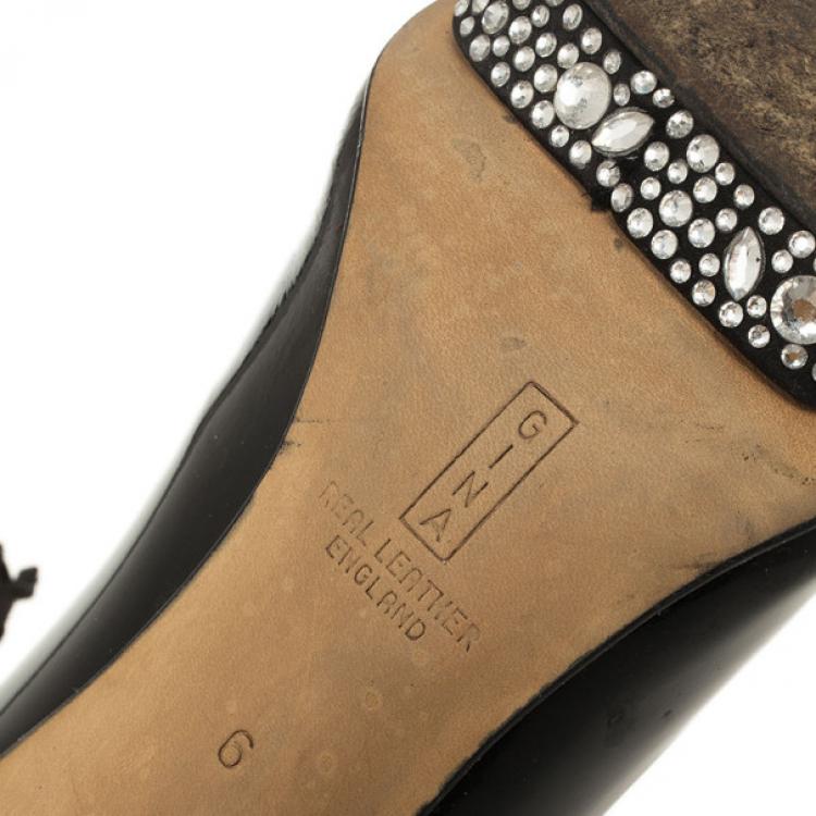Pre Owned Gina Black Patent Swarovski Studded Pumps Size 39