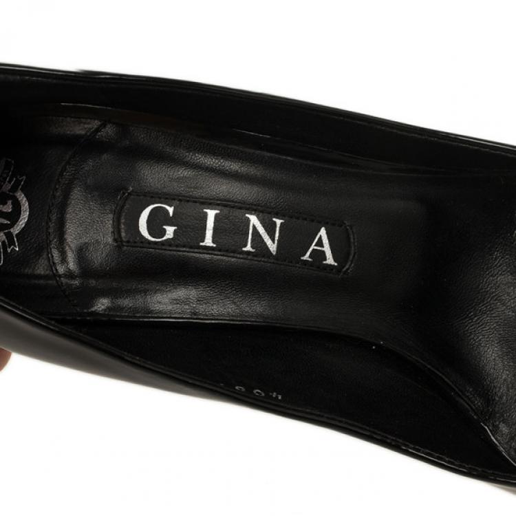 Pre Owned Gina Black Patent Swarovski Studded Pumps Size 39