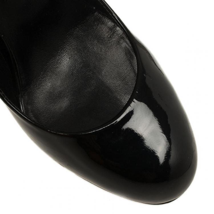 Pre Owned Gina Black Patent Swarovski Studded Pumps Size 39