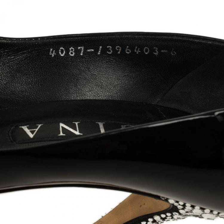 Pre Owned Gina Black Patent Swarovski Studded Pumps Size 39