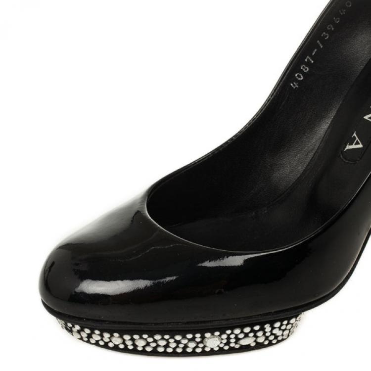 Pre Owned Gina Black Patent Swarovski Studded Pumps Size 39