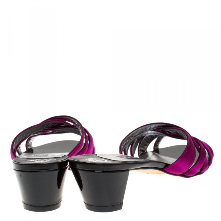 Pre Owned Gina Magenta Satin Strappy Open Toe Sandals Size 38