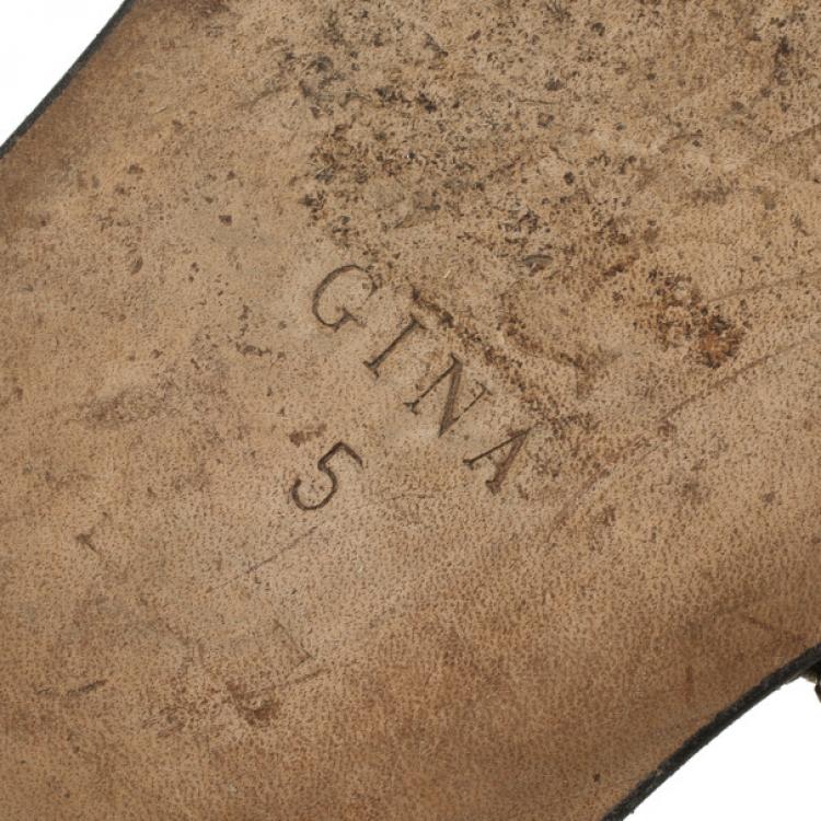 Pre Owned Gina Black Crystal Embellished Flat Slides Size 38