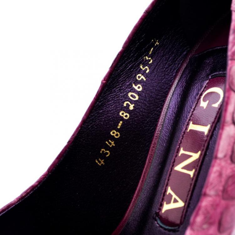 Pre Owned Gina Maroon Python Embossed Leather Platform Pumps Size 37