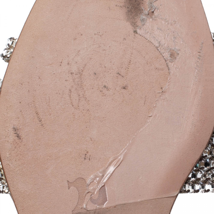 Pre Owned Gina Metallic Gold Leather Crystal Embellished Slide Flats Size 36