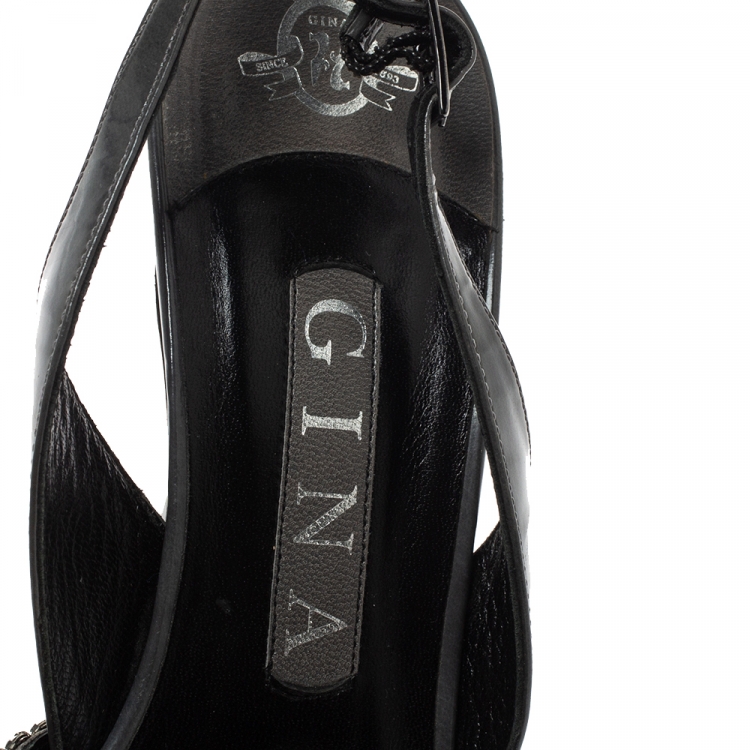 مملوكة مسبقًا Gina Grey Leather Crystal Embellished Slingback Sandals Size 38