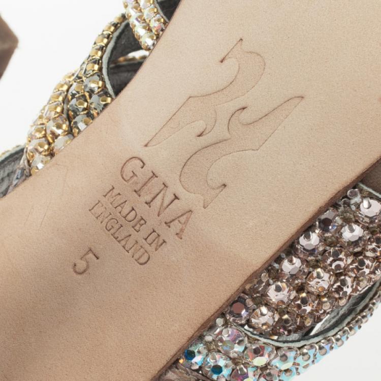 Pre Owned Gina Gold Crystal High Heel Slides Size 38