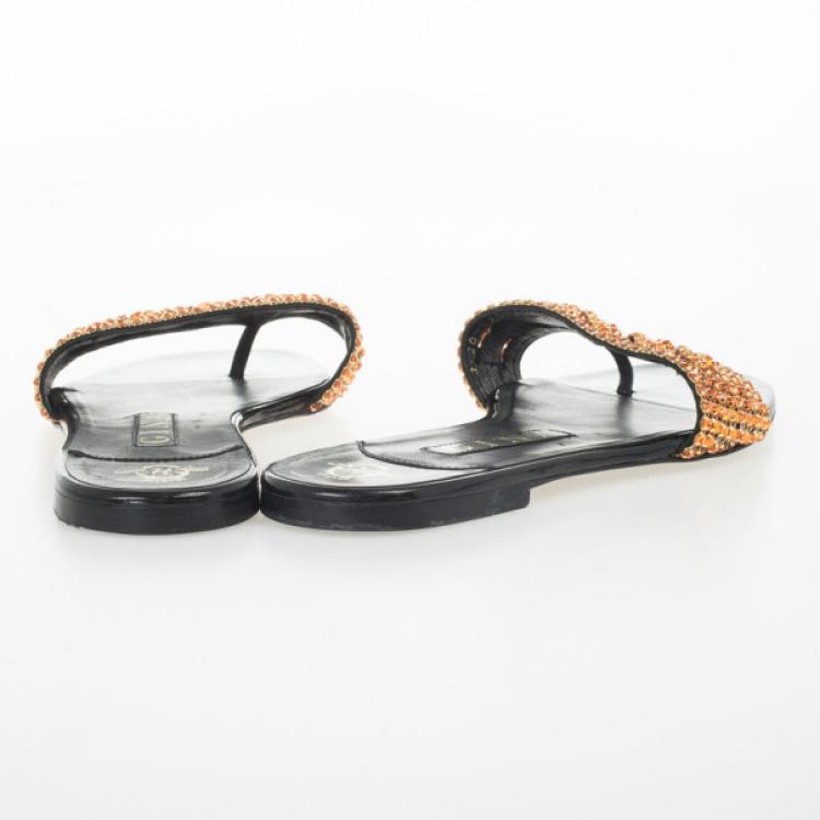 Pre Owned Gina Orange Athena Flat Slides Size 38