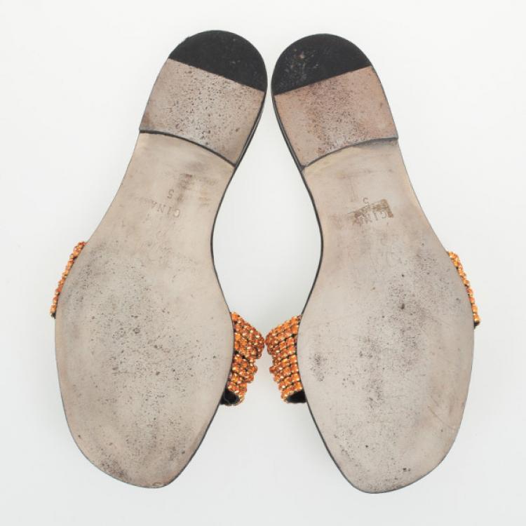 Pre Owned Gina Orange Athena Flat Slides Size 38