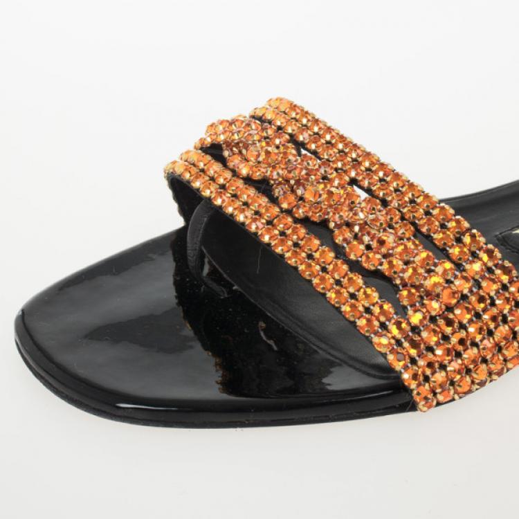 Pre Owned Gina Orange Athena Flat Slides Size 38