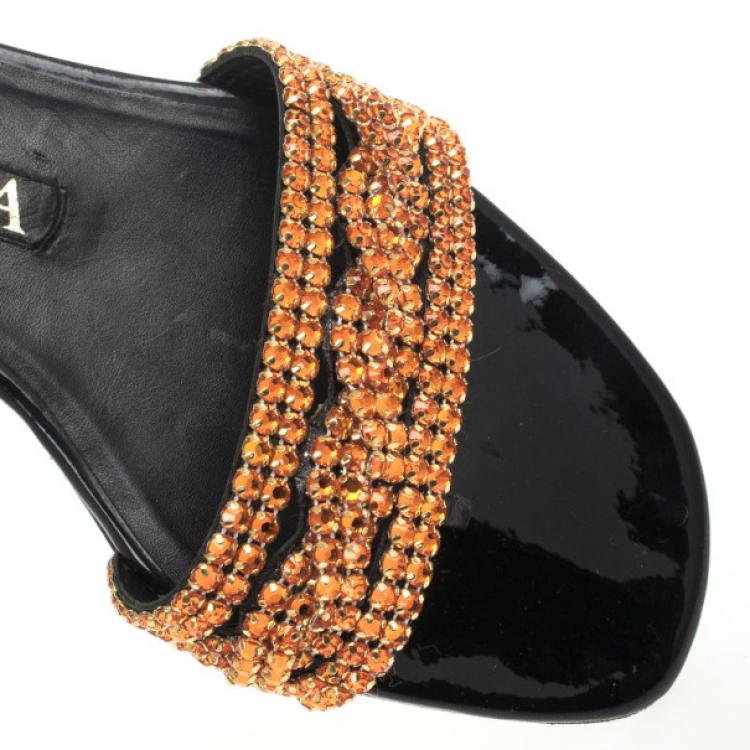 Pre Owned Gina Orange Athena Flat Slides Size 38