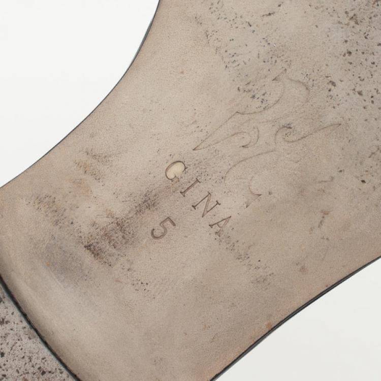 Pre Owned Gina Orange Athena Flat Slides Size 38